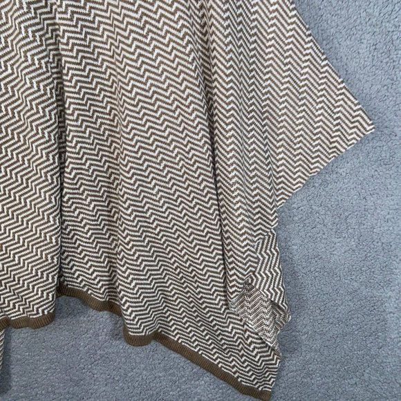 Chico's Shawl Womens Brown White One Size Knit Zigzag Kimono Sleeves Open Front - Picture 3 of 10